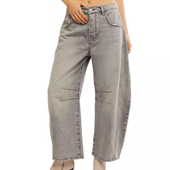 Free People x We The Free Good Luck Mid Rise Barrel Jeans in Grey size 26 - Picture 2 of 4